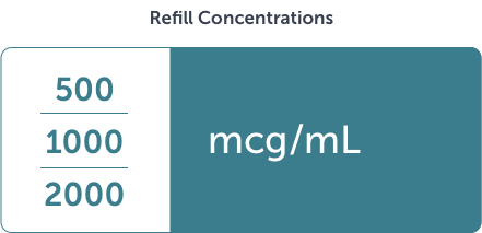 Refill concentrations come in 500, 1000, and 2000 mcg/mL