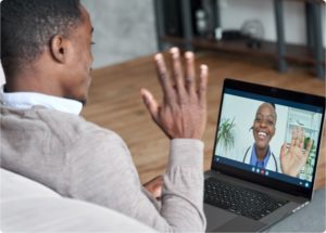 a patient video conferencing with a doctor