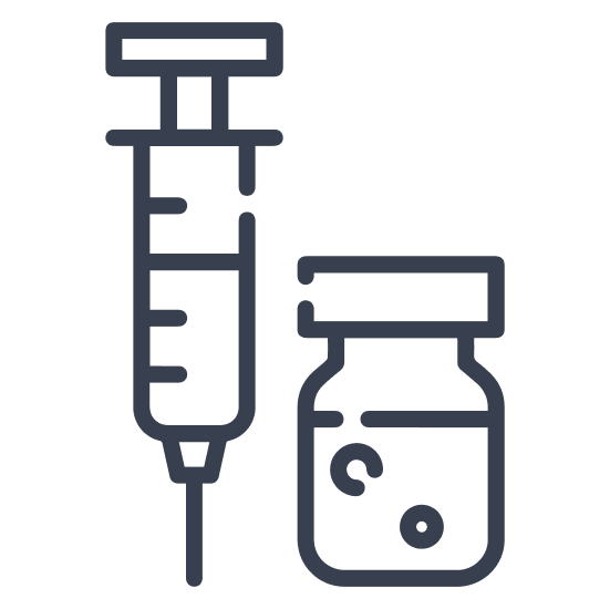 image using iconography to show a medical syringe and a medical vial